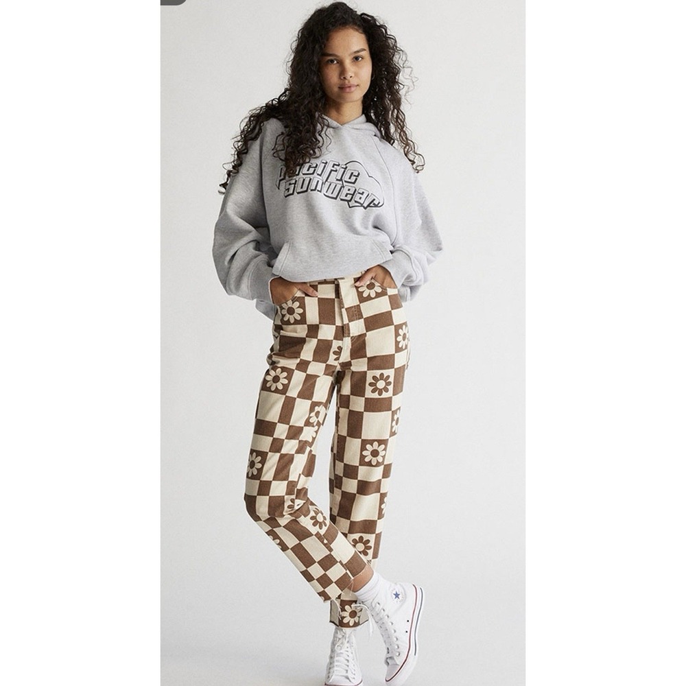 PacSun Eco Flower Checkerboard Jeans Brown Daisy High‎ Rise Crop 25